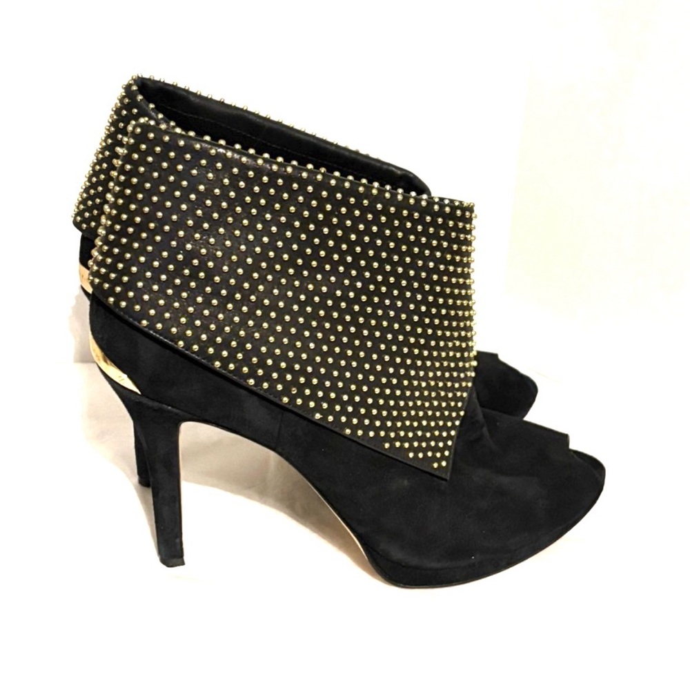 Michael Kors KRISTA OPEN TOE Peep Toe Studded Booties Suede Black Size 10 - Picture 2 of 11